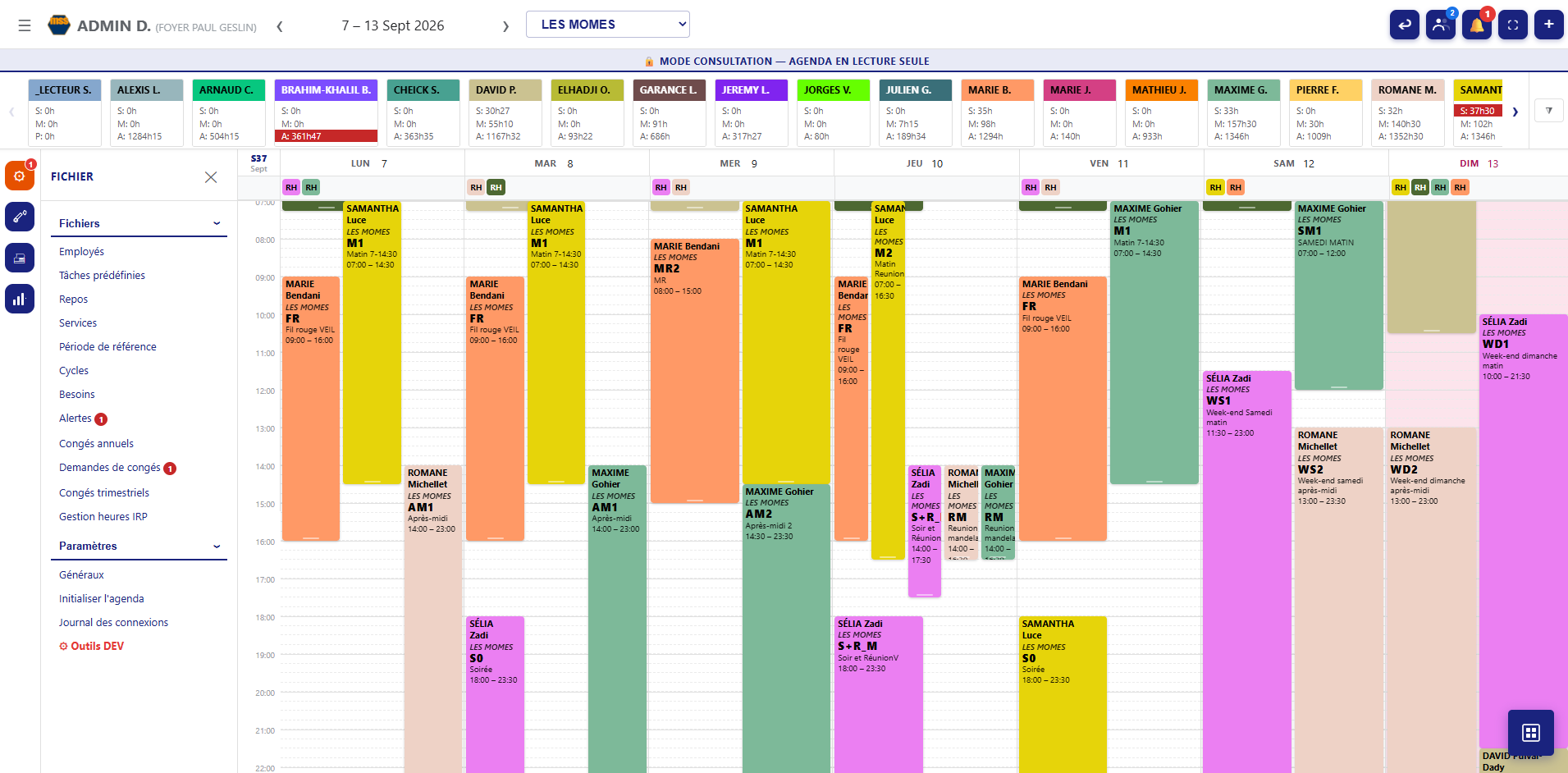 MSS-Planning — interface de planification